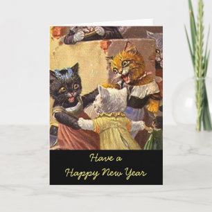 Dansende Kittens Nieuwjaar Feestdagen Kaart