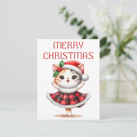Dansende Kitty - Kerstkaart (Staand voorkant)