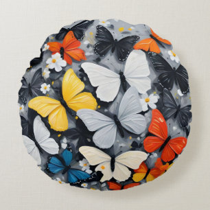 Dansende kleurrijke vlinder acryl kunst, rond kussen