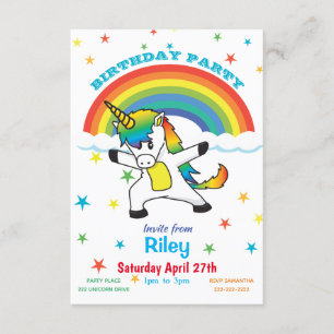 Dansende Magische Unicorn Rainbow & Stars Invite Kaart