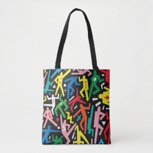 Dansende mensen, doodle set patroon. draagtas