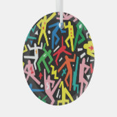 Dansende mensen, doodle set patroon. glas ornament (Voorkant Rechts)