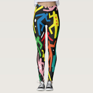 Dansende mensen, doodle set patroon. leggings