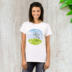 Dansende mier op gras met bloemen t-shirt