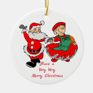 Dansende Mr. en Mrs. Santa Heel Merry Kerstmis Keramisch Ornament