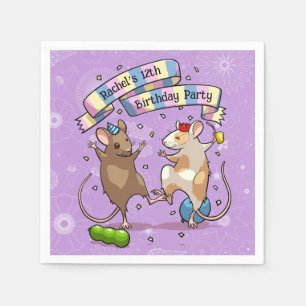 Dansende muizen voegen de naam Happy Birthday Part Servet