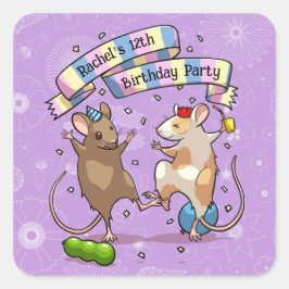 Dansende muizen voegen de naam Happy Birthday Part Vierkante Sticker