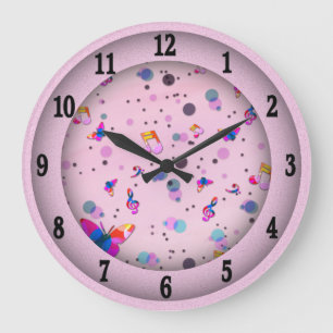 Dansende Muziek van Kleuren roze met Zwarte Aantal Grote Klok