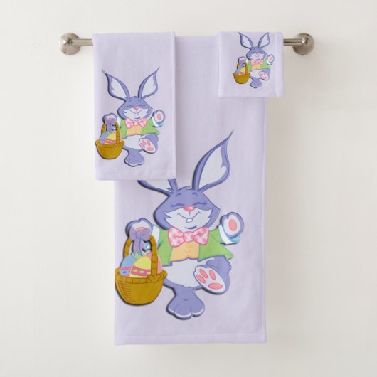 Dansende paarse paashaas lavendel bad handdoek (Insitu)