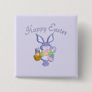 Dansende paarse paashaas lavendel vierkante button 5,1 cm