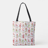 Dansende Penguins Red en Green Pattern Kerstmis Draagtas (Achterkant)