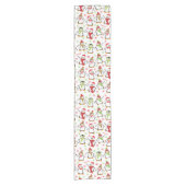 Dansende Penguins Red en Green Pattern Kerstmis Korte Tafelloper (Voorkant)
