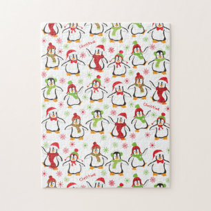 Dansende Penguins Red en Green Pattern Kerstmis Legpuzzel