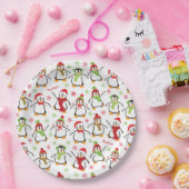 Dansende Penguins Red en Green Pattern Kerstmis Papieren Bordje (Feest)