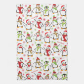 Dansende Penguins Red en Green Pattern Kerstmis Theedoek (Verticaal)