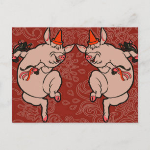 Dansende Pig Antiek Cute Dancer Briefkaart