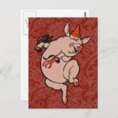 Dansende Pig Antiek Cute Dancer Briefkaart (Voorkant / Achterkant)