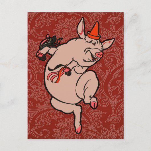 Dansende Pig Antiek Cute Dancer Briefkaart (Voorkant)