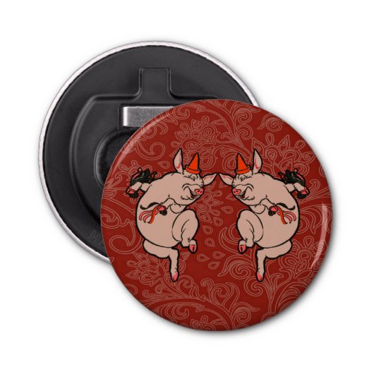 Dansende Pig Antiek Cute Dancer Button Flesopener (Voorkant)