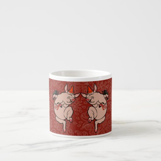 Dansende Pig Antiek Cute Dancer Espresso Kop (Voorkant)