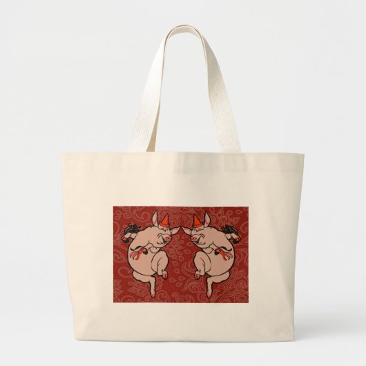Dansende Pig Antiek Cute Dancer Grote Tote Bag (Voorkant)