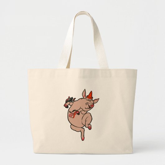 Dansende Pig Antiek Cute Dancer Grote Tote Bag (Voorkant)