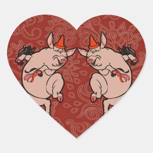 Dansende Pig Antiek Cute Dancer Hart Sticker (Voorkant)
