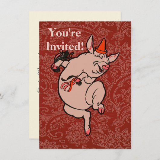 Dansende Pig Antiek Cute Dancer Kaart (Voorkant / Achterkant)