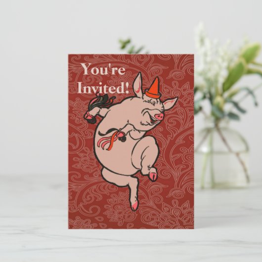 Dansende Pig Antiek Cute Dancer Kaart (Staand voorkant)