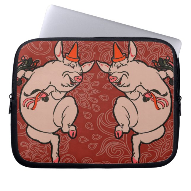 Dansende Pig Antiek Cute Dancer Laptop Sleeve (Voorkant)