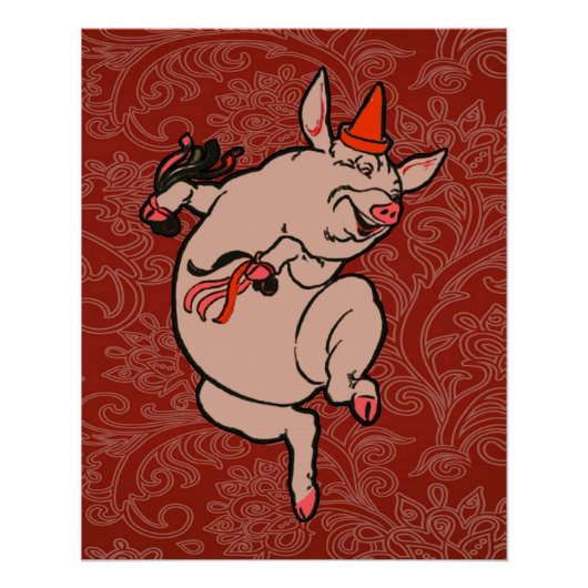 Dansende Pig Antiek Cute Dancer Perfect Poster (Voorkant)
