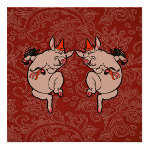 Dansende Pig Antiek Cute Dancer Perfect Poster
