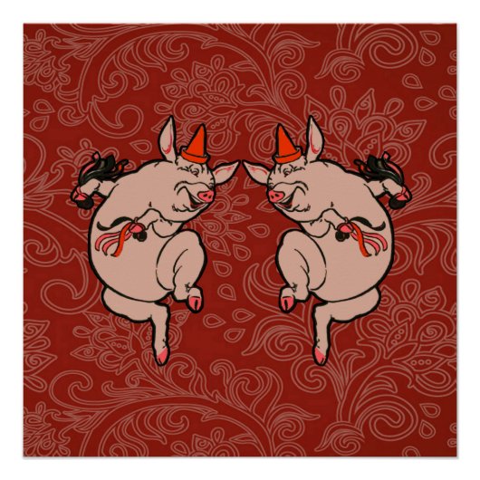 Dansende Pig Antiek Cute Dancer Perfect Poster (Voorkant)