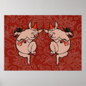 Dansende Pig Antiek Cute Dancer Poster (Voorkant)