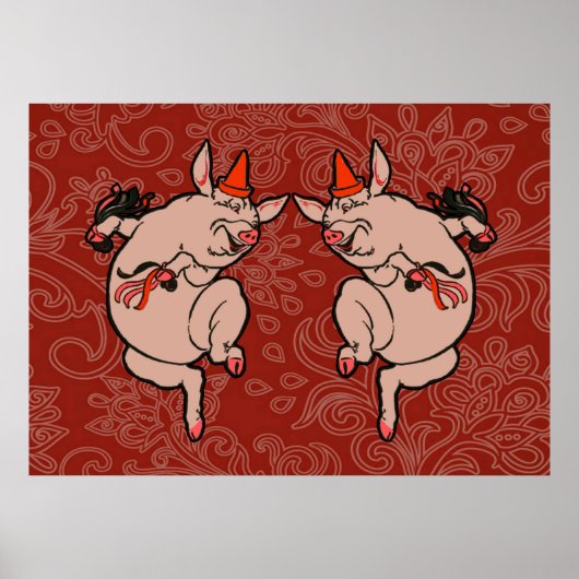 Dansende Pig Antiek Cute Dancer Poster (Voorkant)