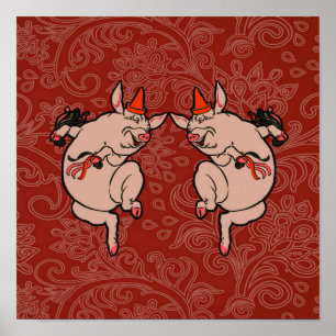 Dansende Pig Antiek Cute Dancer Poster