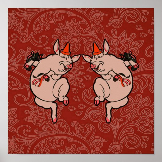 Dansende Pig Antiek Cute Dancer Poster (Voorkant)