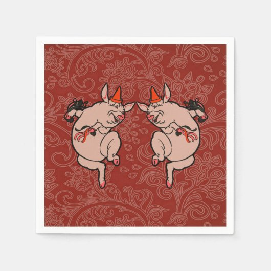 Dansende Pig Antiek Cute Dancer Servet (Voorkant)