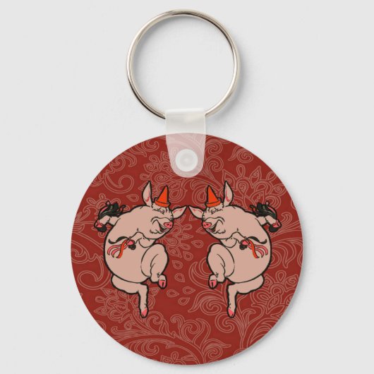 Dansende Pig Antiek Cute Dancer Sleutelhanger (Voorkant)