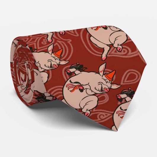 Dansende Pig Antiek Cute Dancer Stropdas (Opgerold)