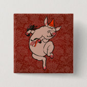 Dansende Pig Antiek Cute Dancer Vierkante Button 5,1 Cm (Voorkant)