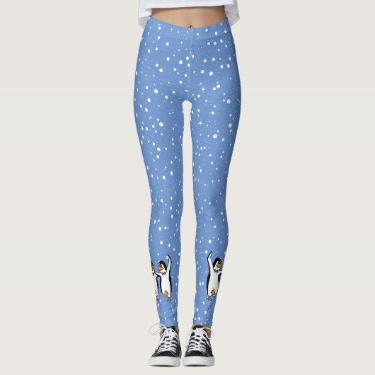 Dansende Pinguïns Sneeuwontwerp Leggings (Voorkant)
