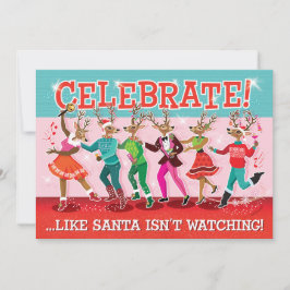 Dansende rendier conga kerstfeest uitnodiging