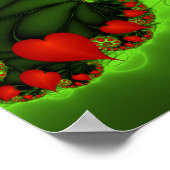 Dansende rode harten Moderne Abstracte fractale Ku Poster (Hoek)