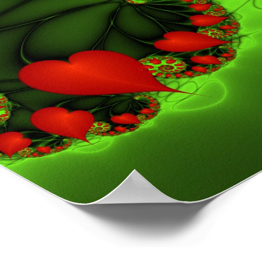 Dansende rode harten Moderne Abstracte fractale Ku Poster (Hoek)