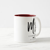 Dansende Script Lettering Mr en Mrs. Tweekleurige Koffiemok (Voorkant rechts)
