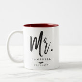 Dansende Script Lettering Mr en Mrs. Tweekleurige Koffiemok (Links)