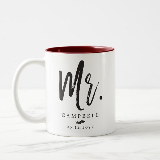 Dansende Script Lettering Mr en Mrs. Tweekleurige Koffiemok (Links)