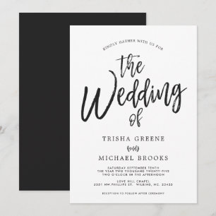 Dansende Script Styled Black White Wedding Kaart