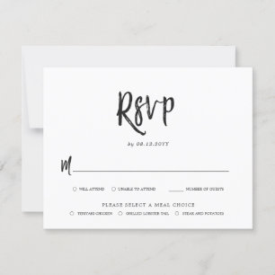 Dansende Script Zwart Bruiloft RSVP Maaltijd Keuze Kaartje